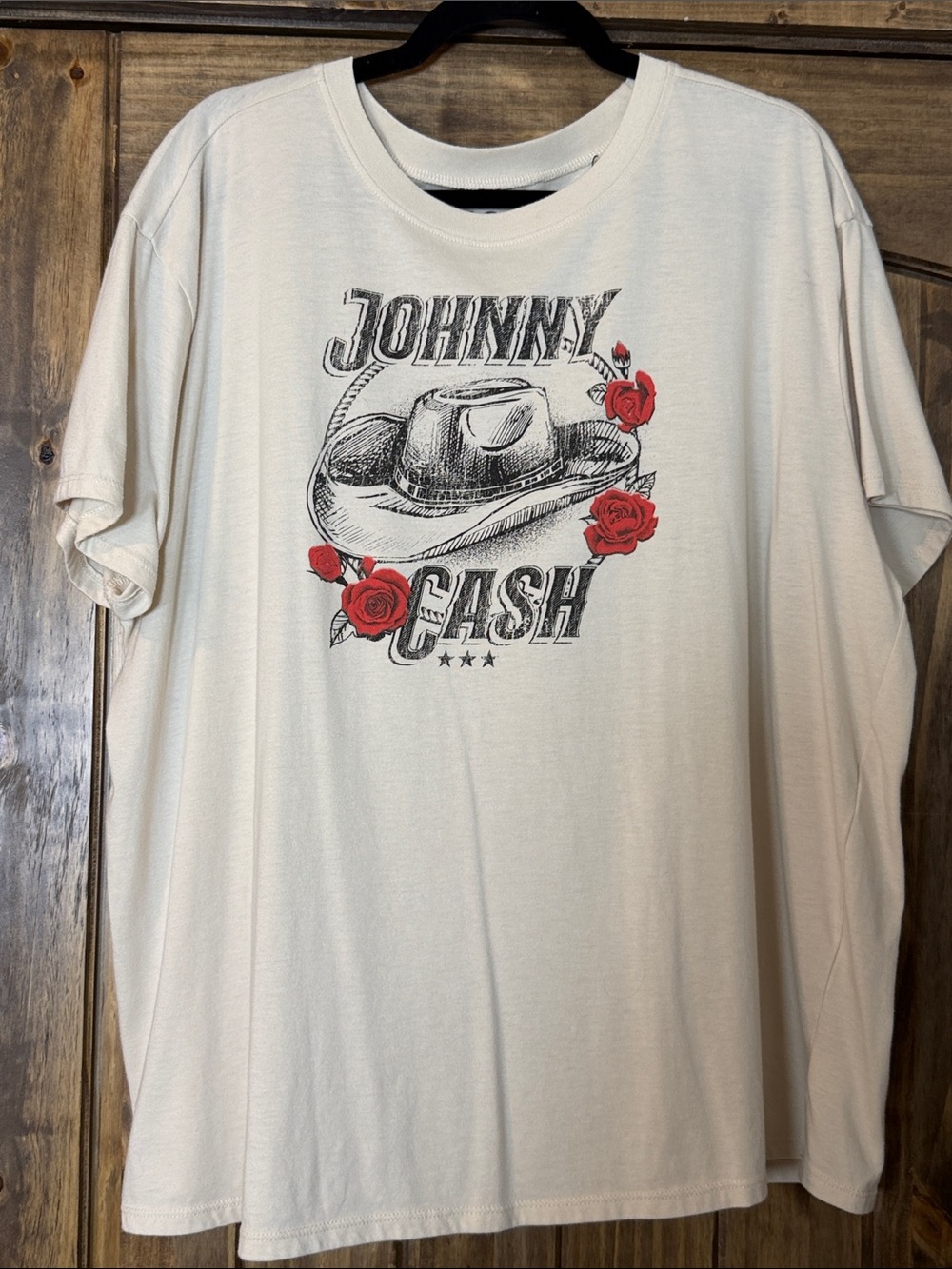 Johnny Cash Graphic Tee in Cream with Red Rose Accents